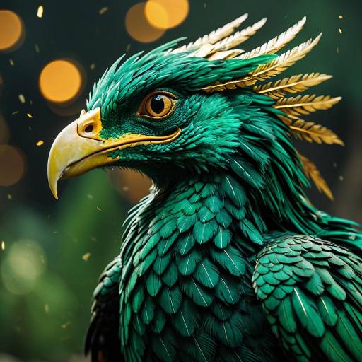 Emerald Feathered Phoenix with Golden Blaze