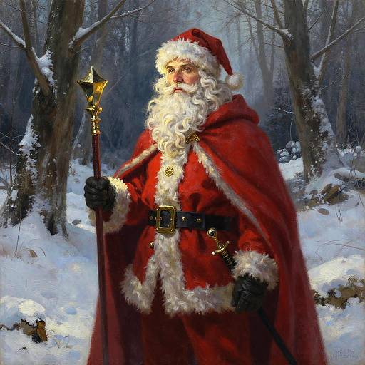 Knight as Santa in Snowy Forest