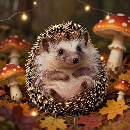 Cozy Autumn Hedgehog in Magical Forest