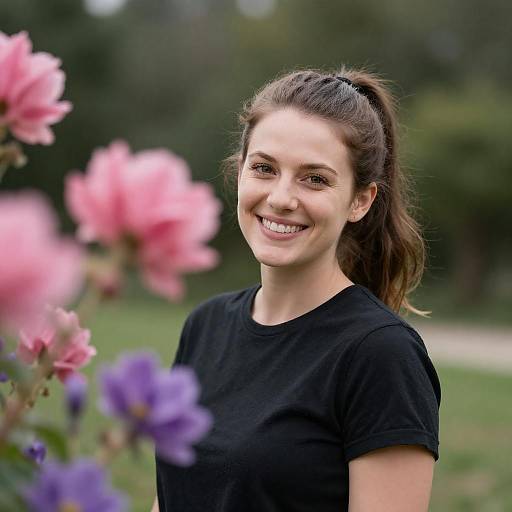 Smiling woman with flowers outdoors