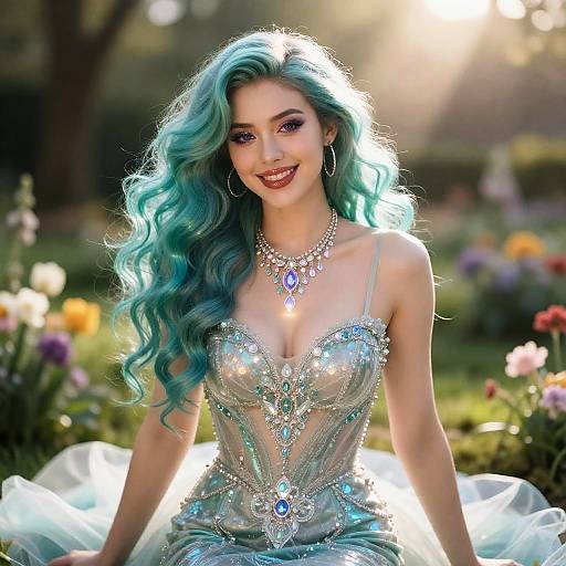 Iridescent Mermaid in Spring Garden