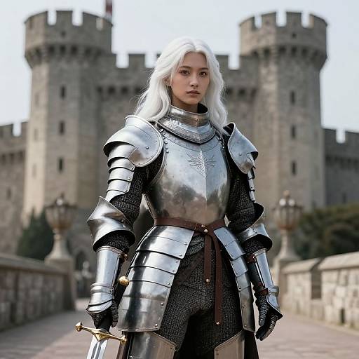 White-Haired Knightess in Castle Armor
