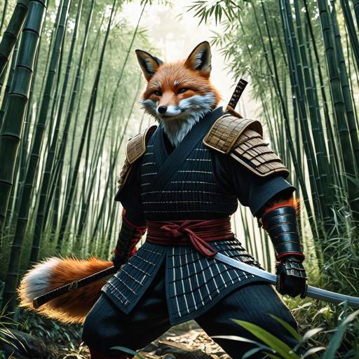 Anthropomorphic Fox Samurai in Bamboo Forest