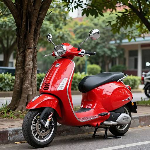 Red Vespa Scooter by Tree