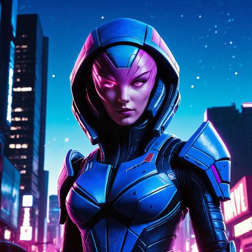 Kawaii Style Alien from Mass Effect in Neon Urban Setting