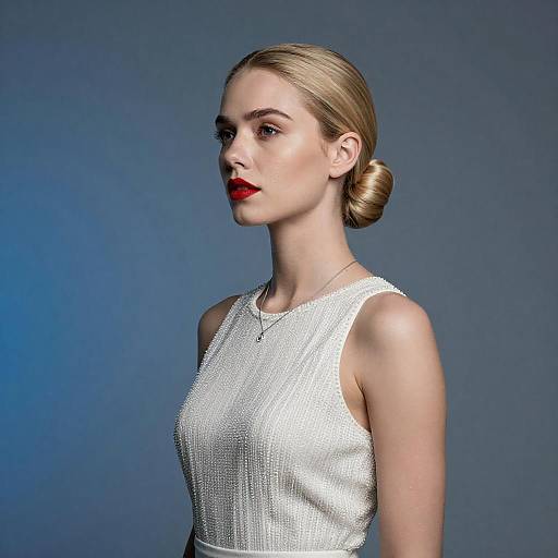 Thoughtful Blonde in Beaded Dress