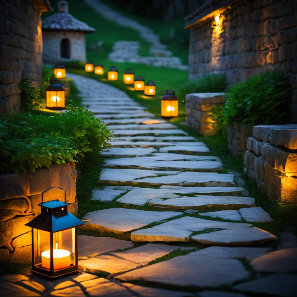 Rustic Lantern on Stone Pathway