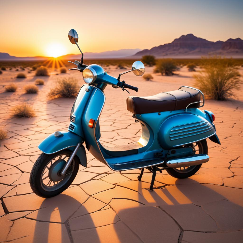 Nostalgic Desert Sunset with Moped