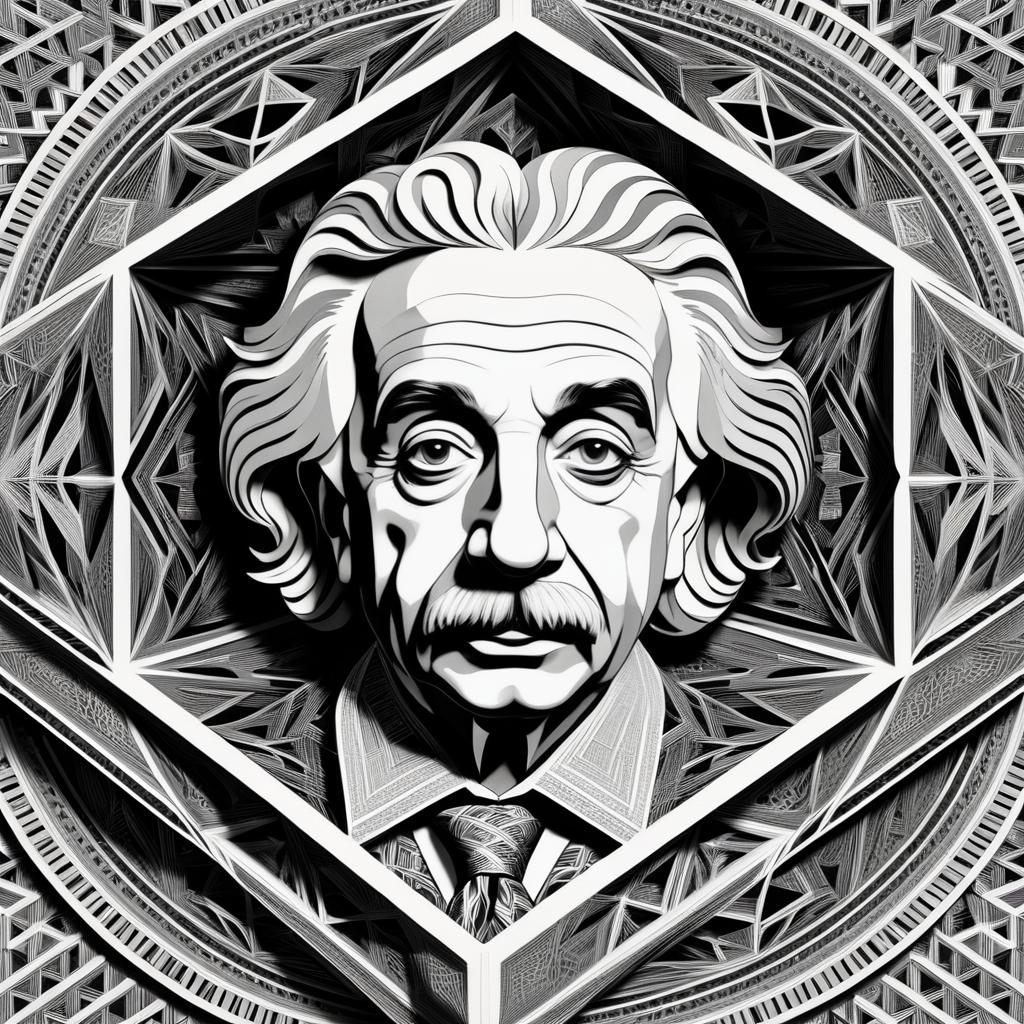 Einstein in Escher's Geometric Art Style