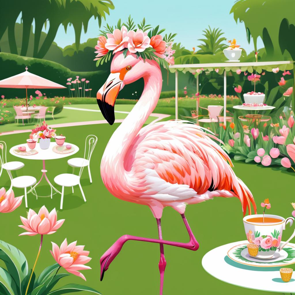 Whimsical Flamingo Tea Party Illustration