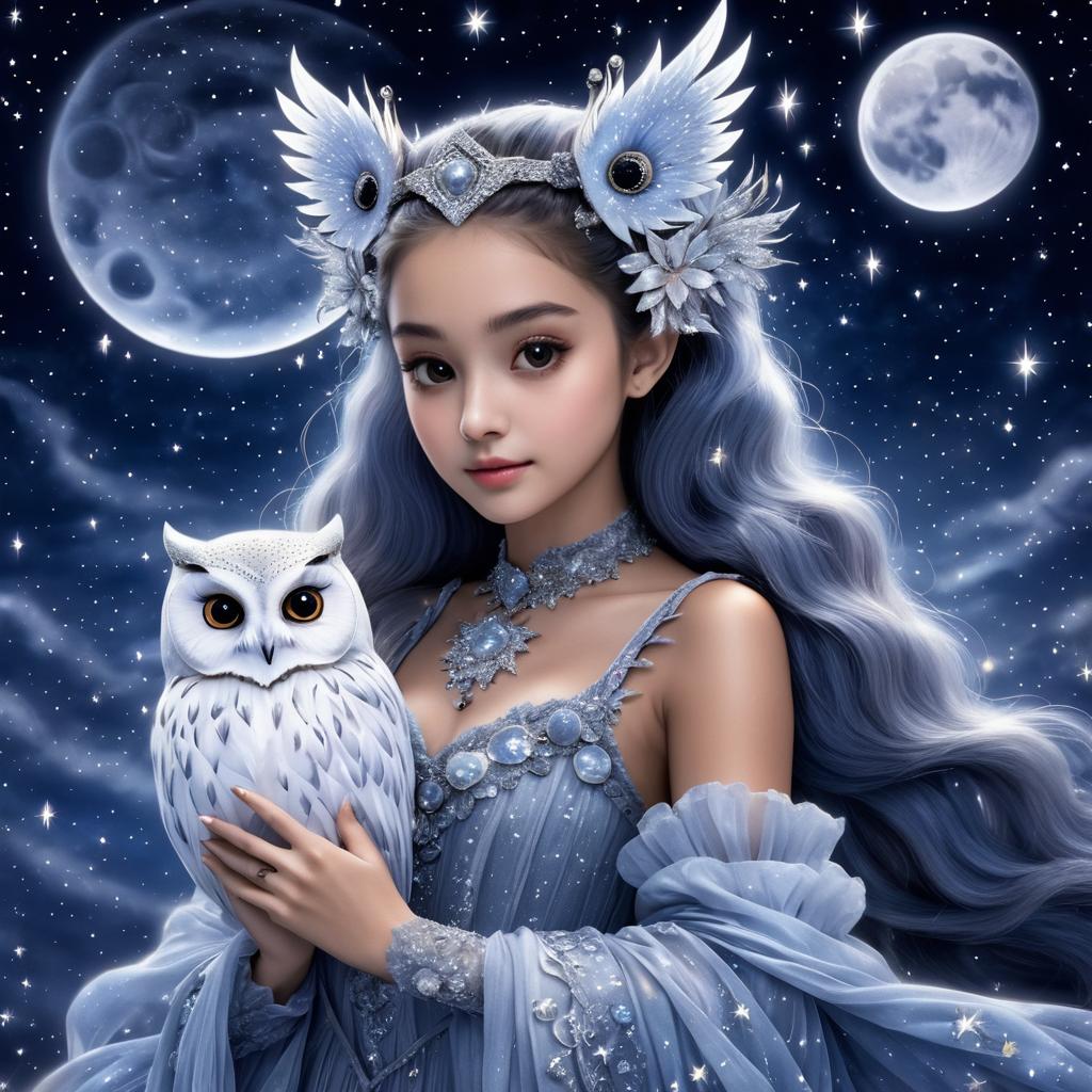 Celestial Portrait of Ariana Grande with Owl