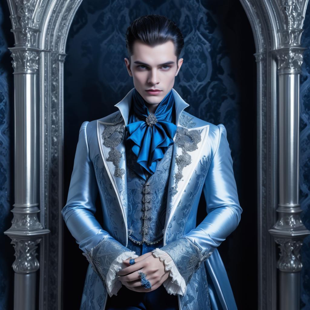 Elegant Victorian Vampire in Silver and Blue