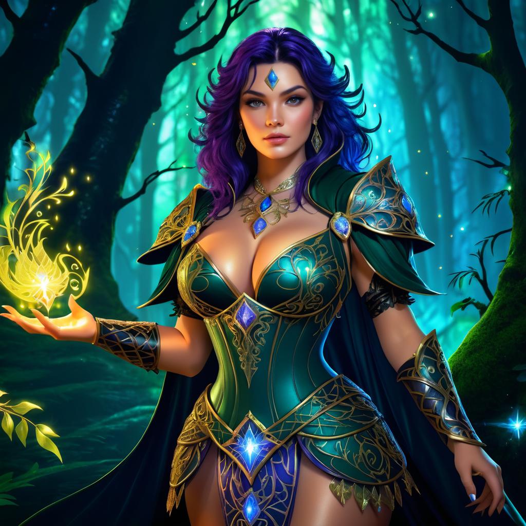 Enchanting Sorceress in Ornate Armor