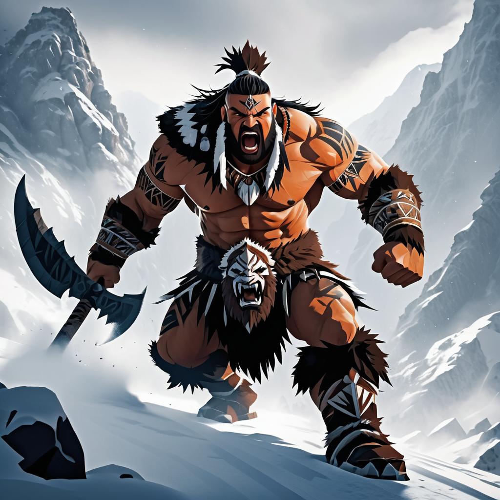 Fierce Goliath Barbarian in Snowy Pass