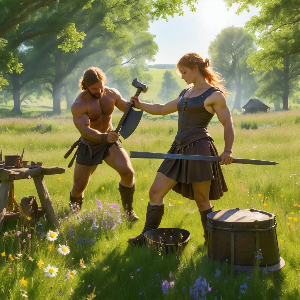 A Centaur Blacksmith in a Meadow