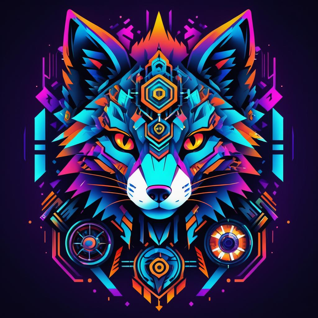 Vibrant Cyborg Fox Tattoo design