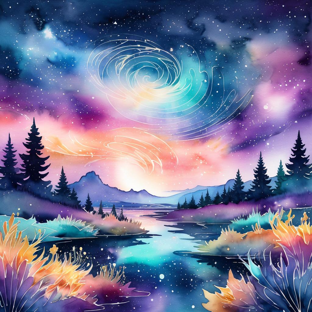 Starlit Phoenix in Cosmic Watercolors