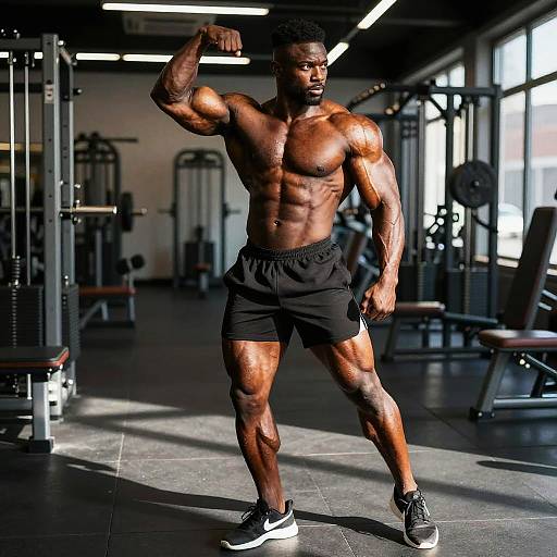 Powerful Black Muscle Man in Gym