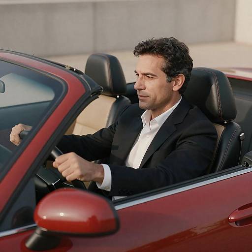 Middle-Aged Man in Red Convertible