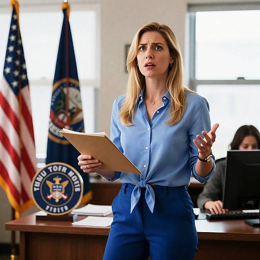 Surprised Woman in Office Setting