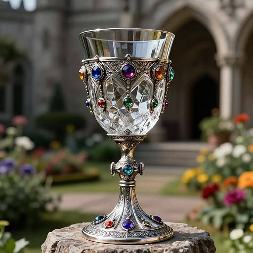 Elaborate Medieval Crystal and Silver Chalice