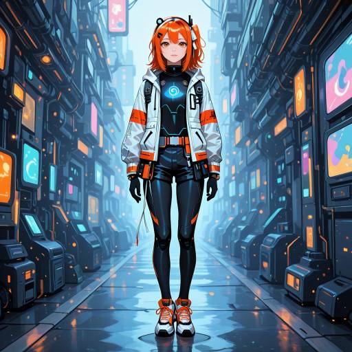 Futuristic Android Girl with Orange Hair