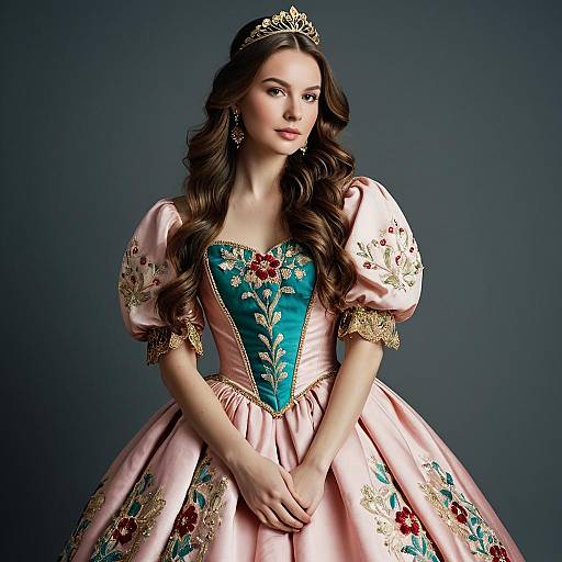 Elegant Young Woman in Vintage Ball Gown