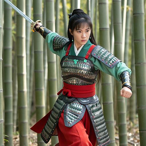 Warrior Woman in Bamboo Forest