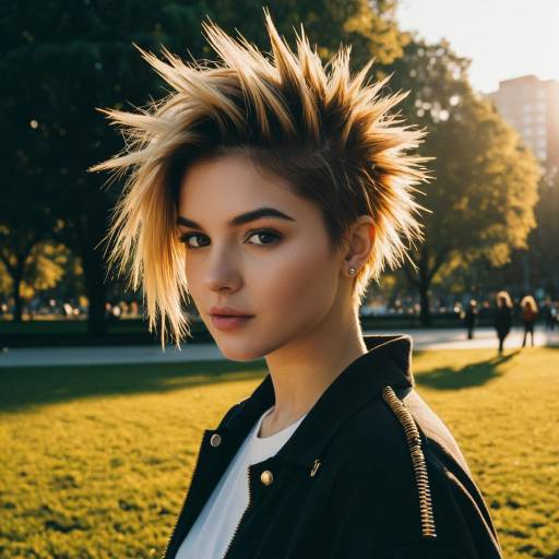 Young Woman with Spiky Crop Hairstyle in Park