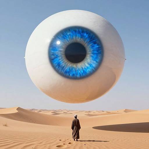 Surreal Floating Eye in Desert