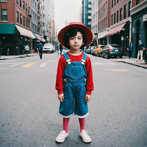 Child in Costume on City Street