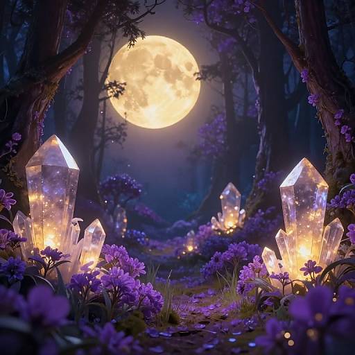 Mystical Forest Under Golden Moonlight