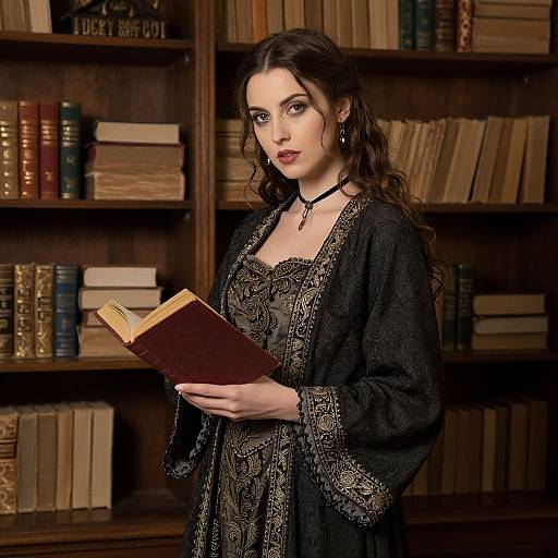 Mysterious Woman with Ancient Book