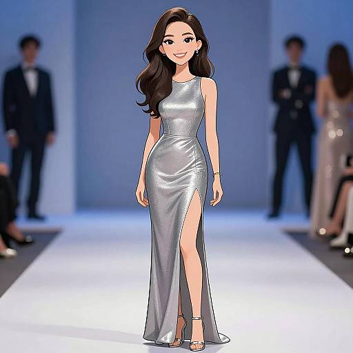 Glamorous Woman in Silver Evening Dress