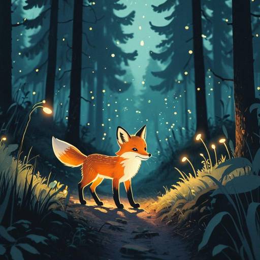 Whimsical Pastel Fox in Twilight Forest Whimsical Pastel Fox in Twilight Forest