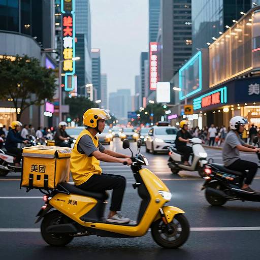 Vibrant Meituan Delivery Scooters