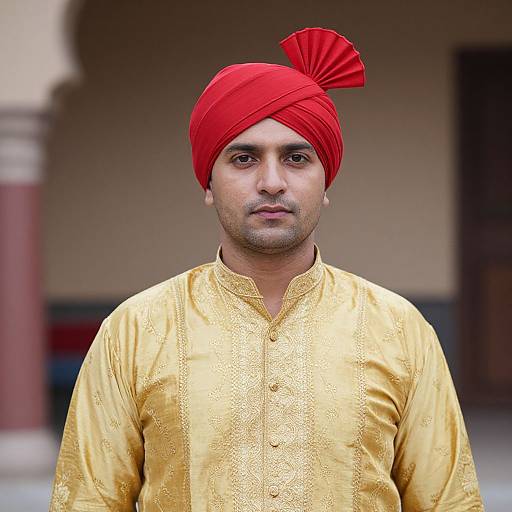 Man in Traditional Red Turban