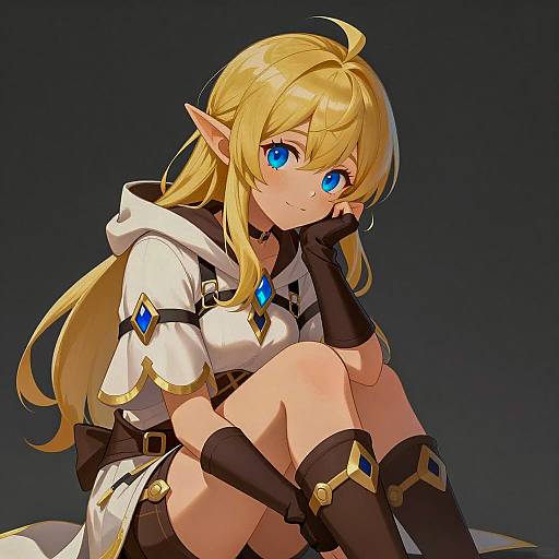 Charming Blonde Elf in Anime Style