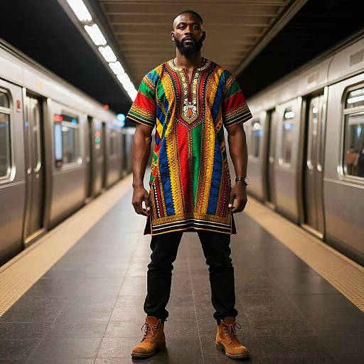 Muscular Man in Colorful African Tunic