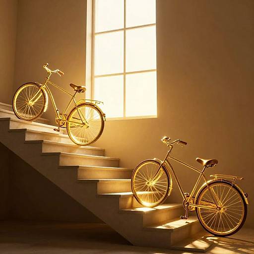 Radiant Golden Bicycles Ascending Staircase