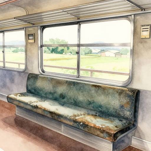 Watercolor Japanese Train Interior Scene