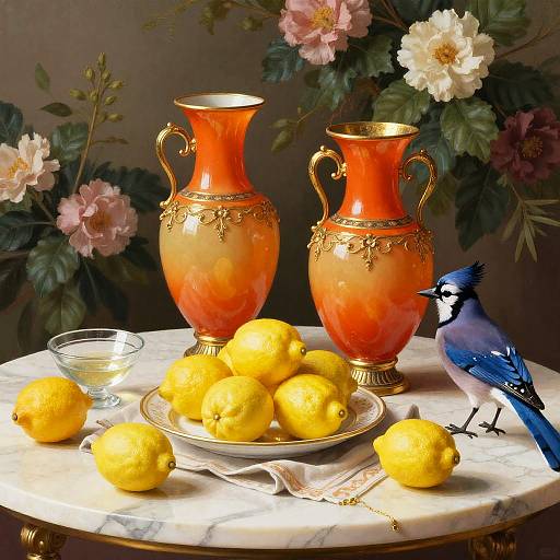 Ornate Vases and Lemons Still Life
