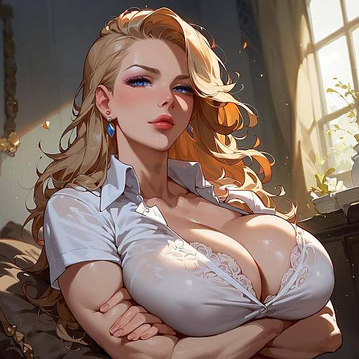 Scowling Woman With Arms Under Breasts