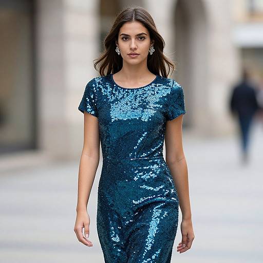 Realistic Blue Sequin Midi Dress