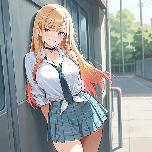 Marin Kitagawa Outdoors: Grinning Schoolgirl Portrait