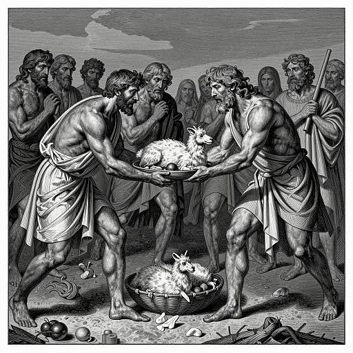 Engraved Allegory: Divine Offerings Contrast