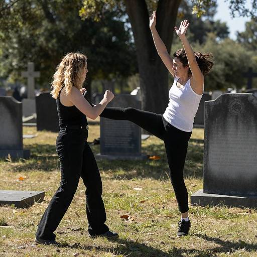 Sunlit Cemetery Fight Between Two Women