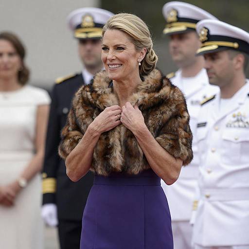 Elegant Socialite Among Uniformed Naval Officers