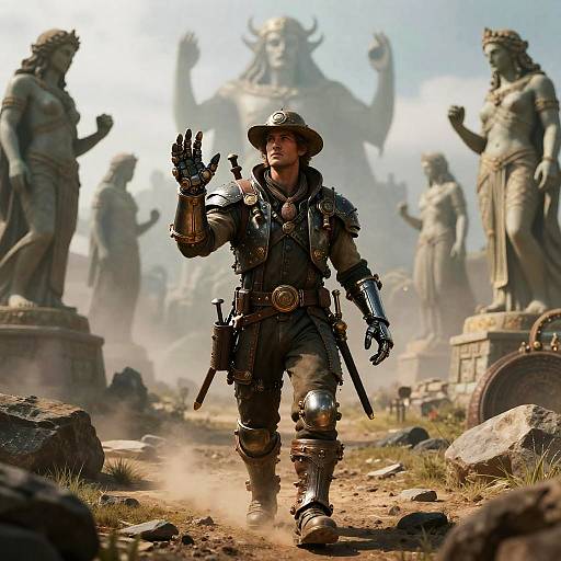 Steampunk Inventor in Mystical Landscape