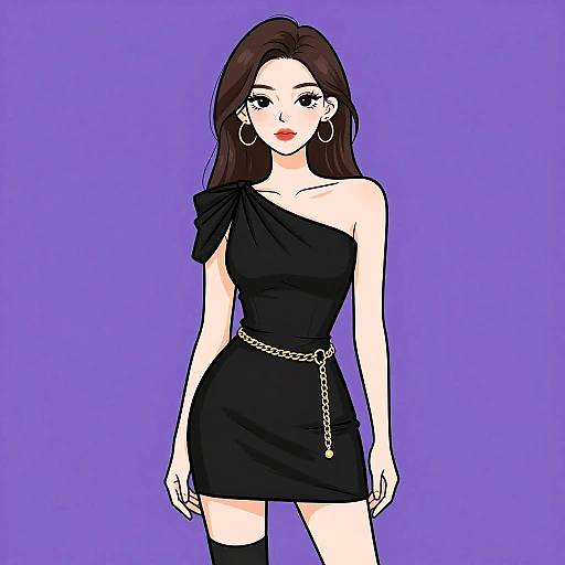 Chic Woman in Black Draped Mini Dress